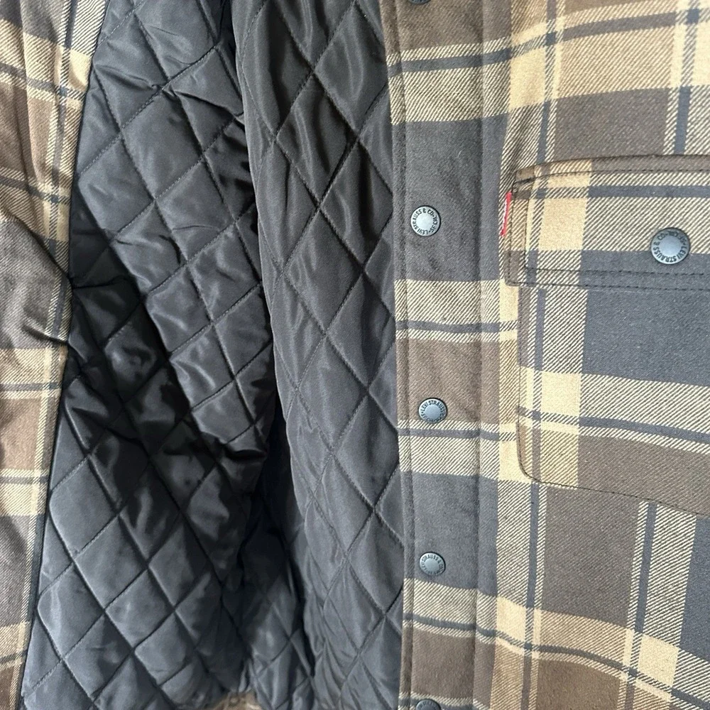Levi's Quilted Lined Snap Flannel Shacket Adult Small Brown Beige‎ Plaid Jacket